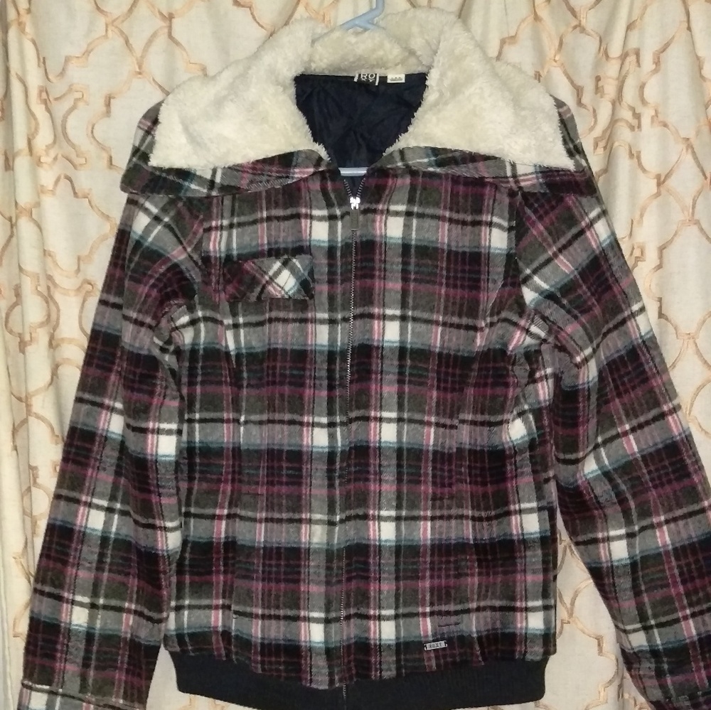 ❄ROXY plaid faux sherpa collar jacket